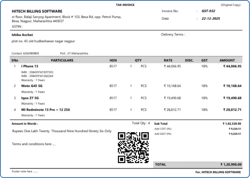 A5 GST invoice format sample — Hitech BillSoft billing software for Indian businesses