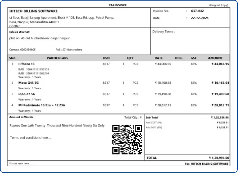 Branded A5 GST invoice template with logo customization — Hitech BillSoft