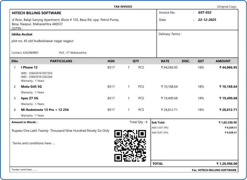 A5 GST bill format for retail shops — Hitech BillSoft offline billing software